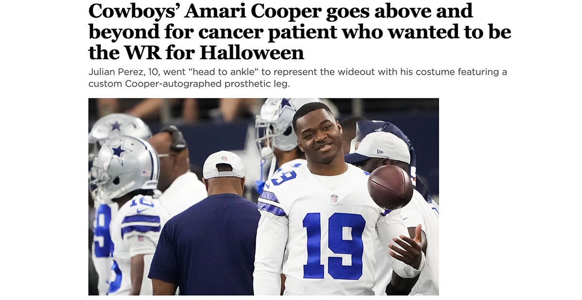 Dallas Morning News: Cowboys’ Amari Cooper goes above and beyond for cancer patient who wanted to be the WR for Halloween